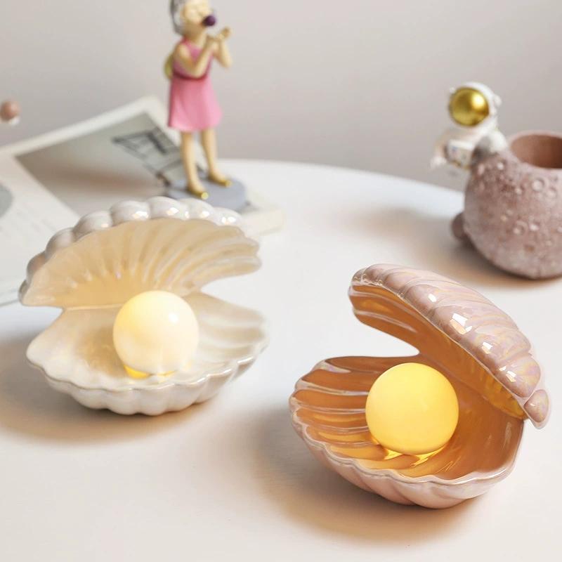 Whimsical Seashell Night Light – Dreamy Ceramic Bedside Lamp for Girls, Romantic Desktop Decor with Soft Glow
