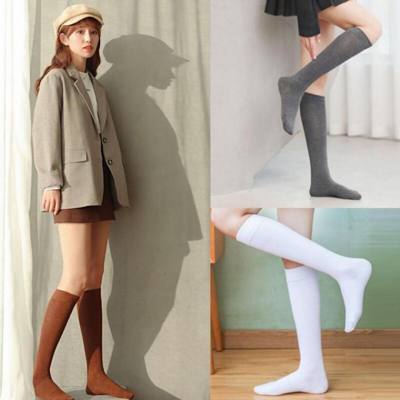 Хлопковые носки до колена, однотонные длинные носки, модные носки до колена, гольфы mustard