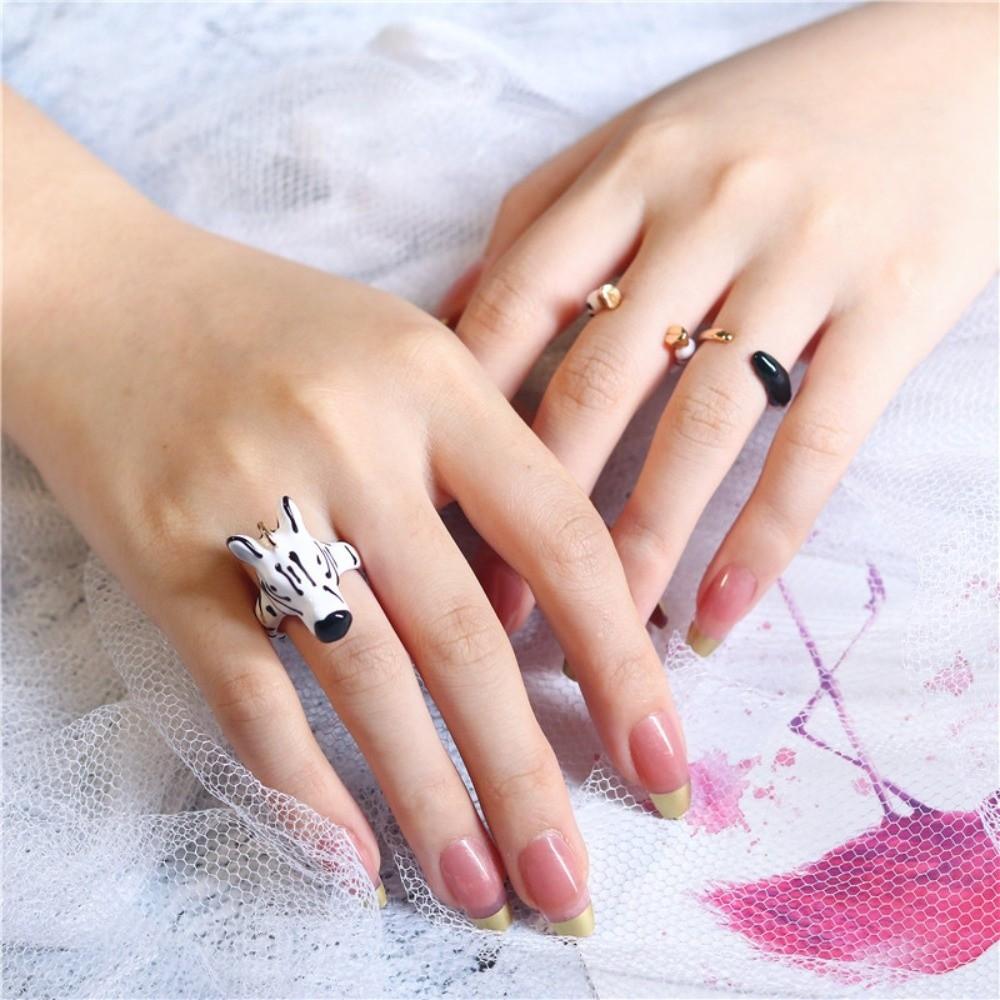 Vintage Cartoon Glaze Ring Pony Horse Opening Finger Ring Animal Horse Ring Set  Party Favors