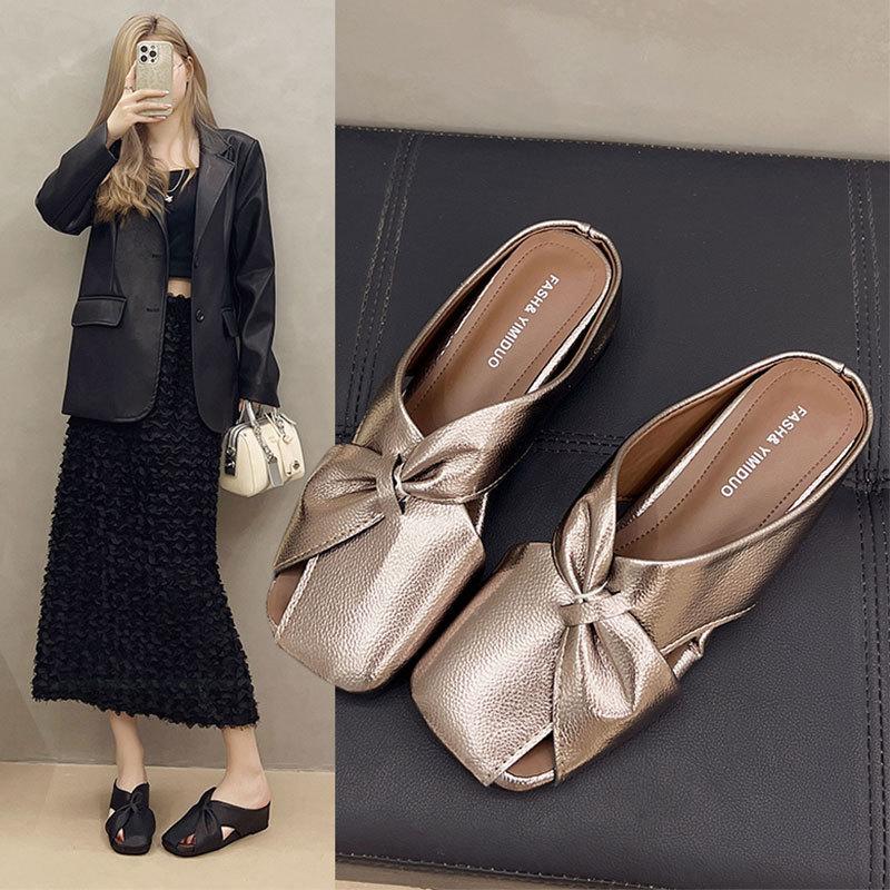 Baotou Half Slippers Women's Outer Wear 2025 Summer New Korean Version Flat Cool Slippers Lazy Fashion Muller Shoes Women