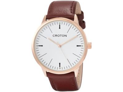 CROTON Watch RT-172M-G Men's Brown Leather Band Metal Case Made In Japan NEW