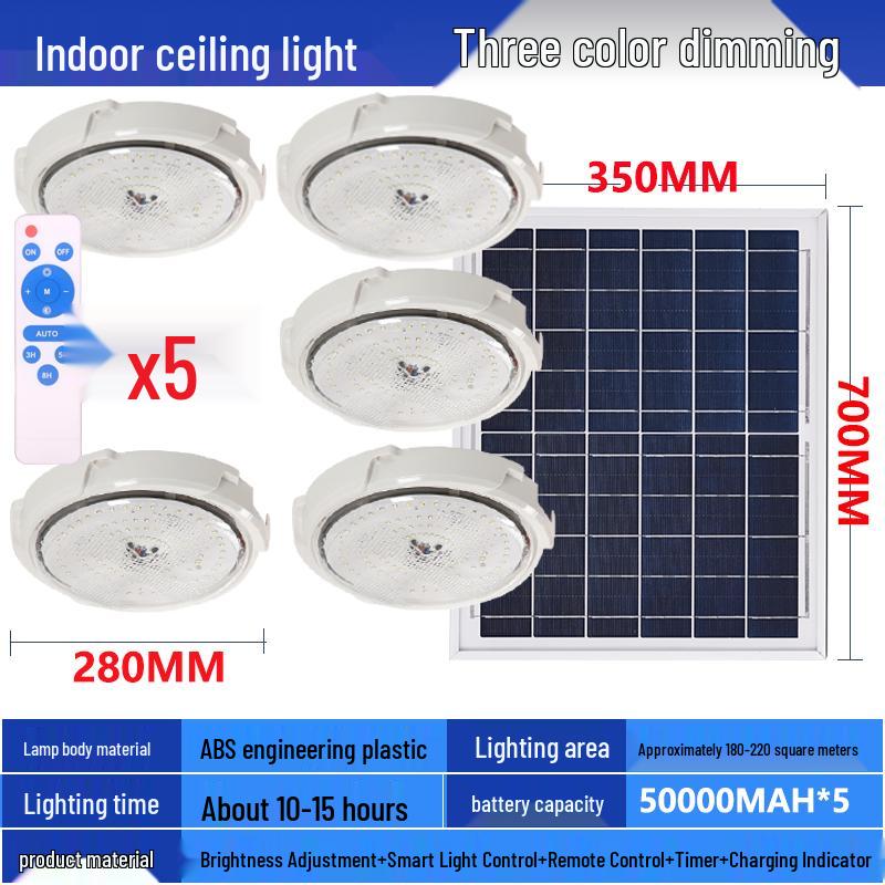 LED Solar Ceiling Light for Bedrooms, Living Rooms, Indoor and Courtyard Spaces - One-to-Two/Three/Four/Five/Seven Light Options