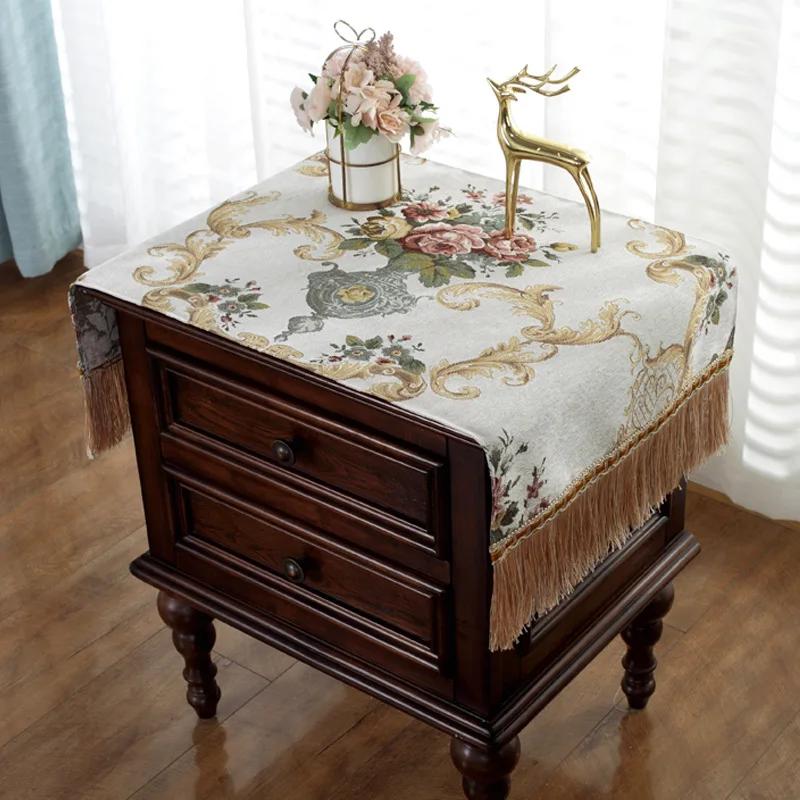 European Jacquard Tablecloth Tassel Flag Dust Cover  Dining Table Cover Embroid Tea Table Cloth Lace TV Cabinet Cover