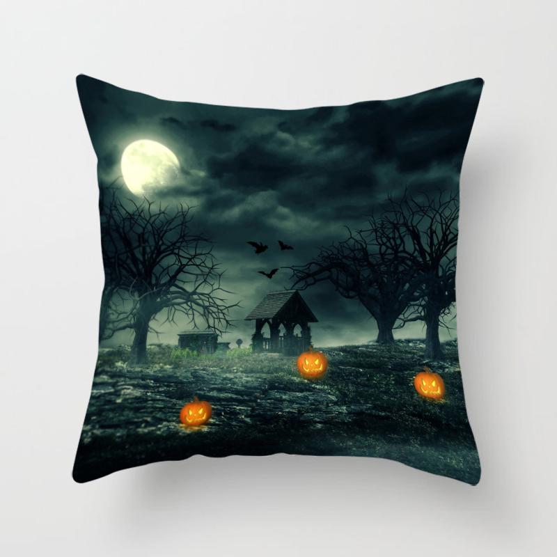 Halloween Horror Pumpkin Bat Print Pattern Cushion Cover Home Living Room Sofa Decoration Polyester Zipper Pillow Pillow Cover