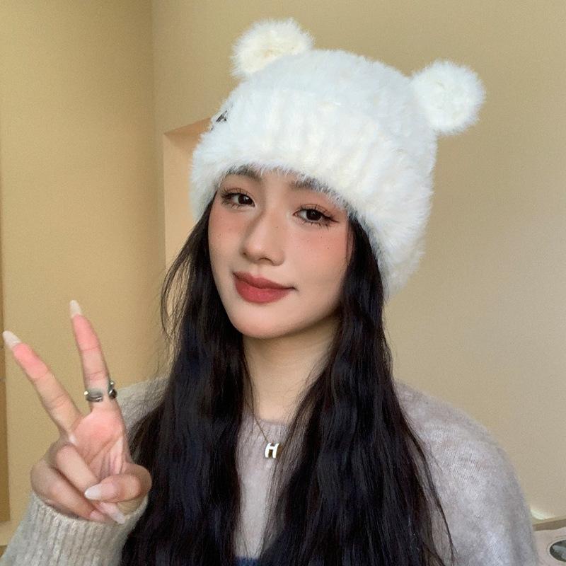 Korean New Autumn and Winter Hat for Women Solid Color Versatile Knitted Wool Hat for Winter Warmth and Cold Protection Fluffy Ear Protection Hat