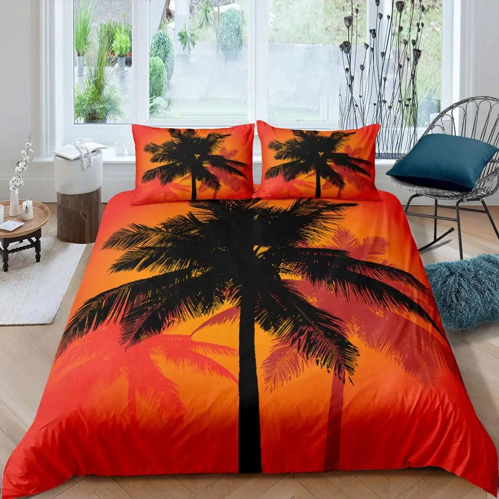 Comforter Tropical Coconut Tree King Queen Surfboard Palm Leaf Bedding Set Summer Ocean Polyester Comforter