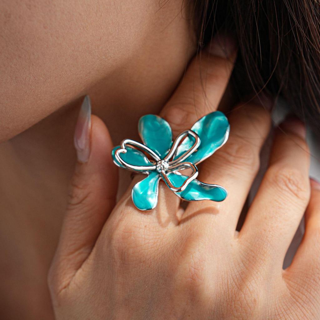 Tropföl Blume Offener Ring aus Edelstahl - Modisches Vielseitiges Nischendesign für Damen