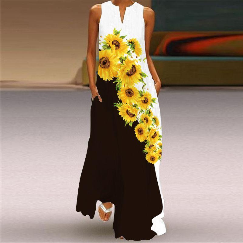 Dress Women 3D Print Peacock Dragon Big Elephant Horse Tiger Lion Animal Pattern Sleeveless Maxi Dress