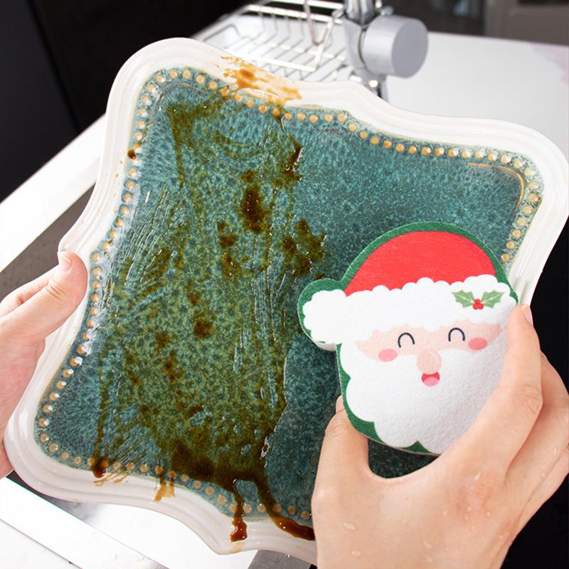 Christmas Kitchen Cleaning Supplies Durable Dishcloths Easy To Clean Cleaning Brushes Cute Sponges Home Decor 10x12cm