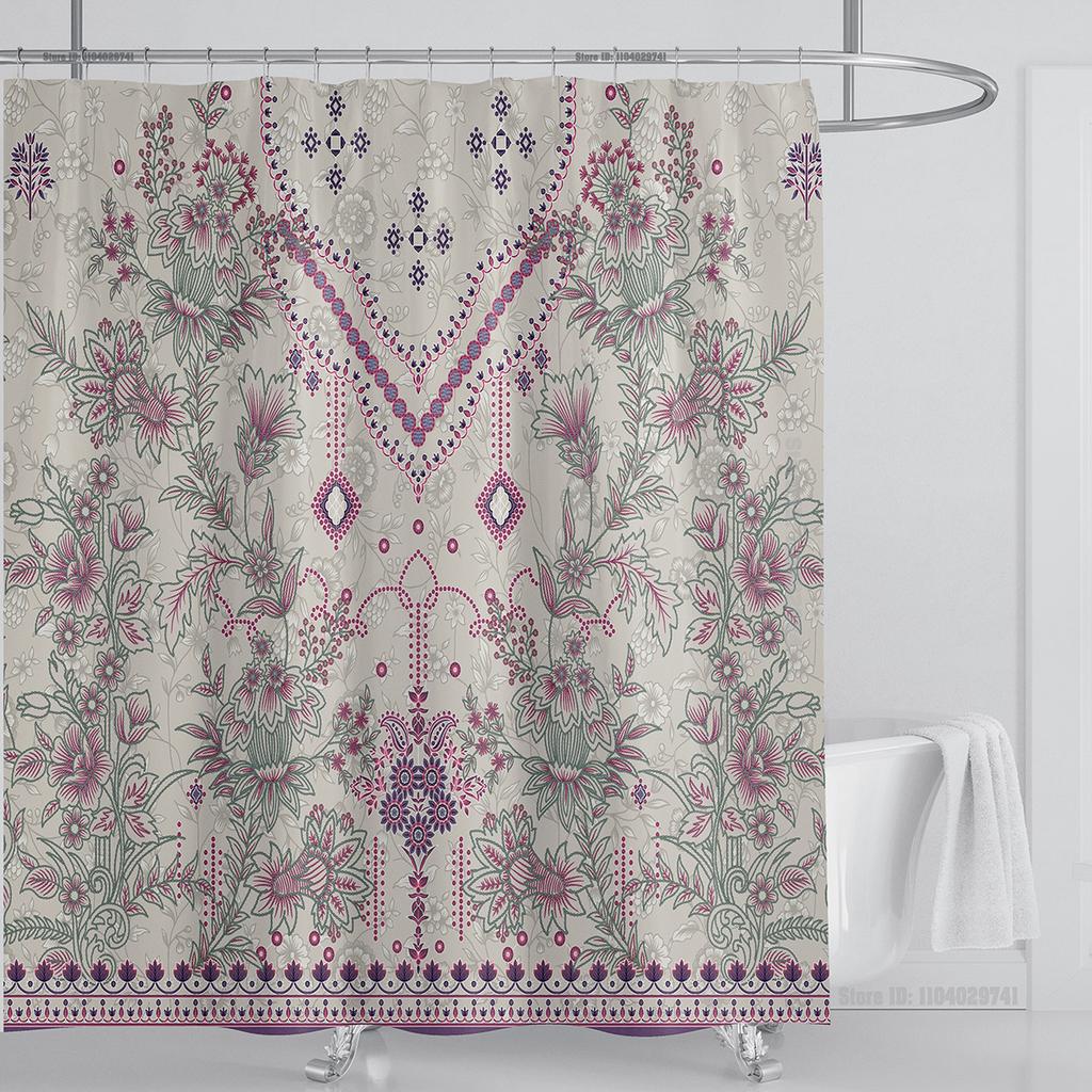 Boho Luxury Floral modern Shower Curtain flower printing Waterproof Polyester Bathroom Curtain with Hooks Bathtub Screen