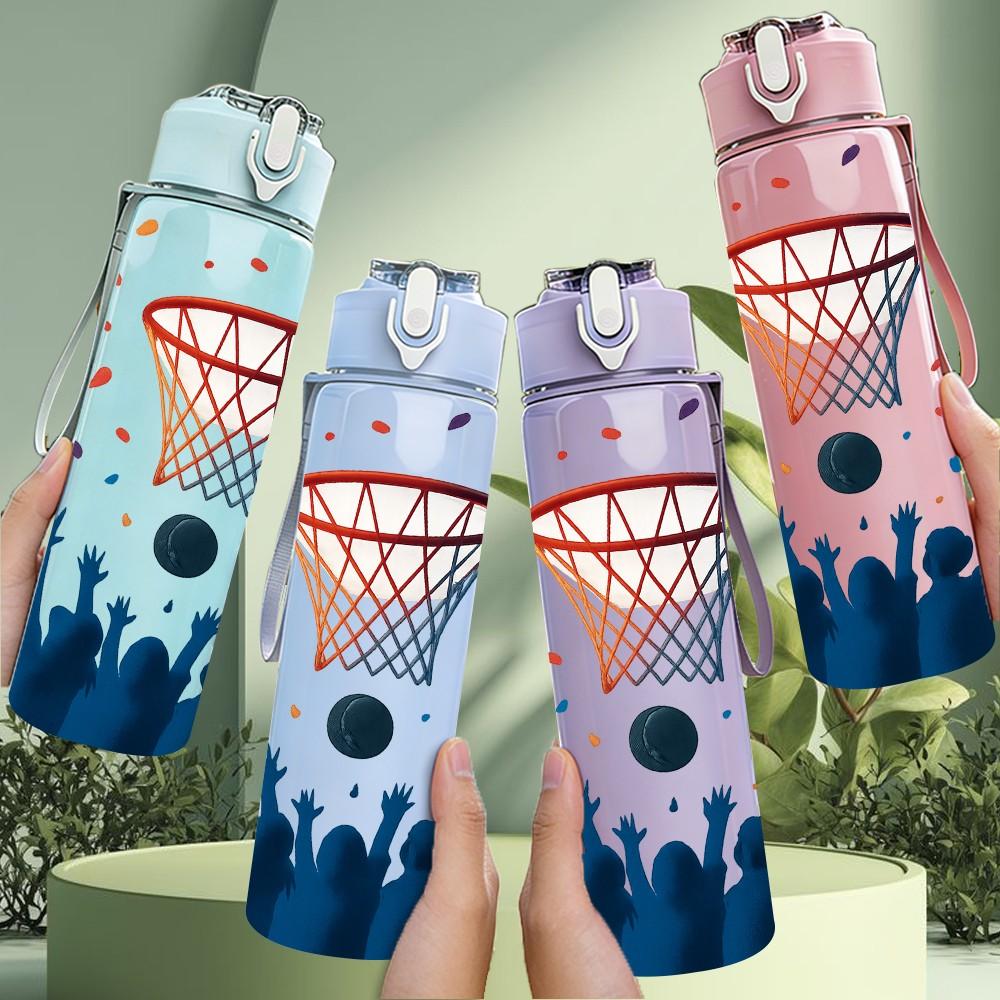 1PC Basketball Hoop Celebration 750ml Color Plastic Sports Water Bottle Leakproof Flip Straw Lid Suitable for Sports Office Home Use