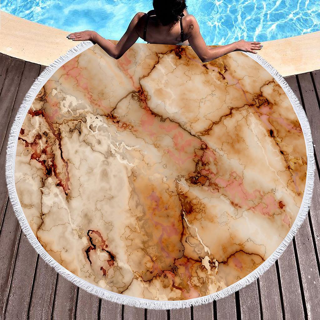 Abstract Marble Round Beach Blanket Microfiber Sand Resistant Beach Throw Towel Absorbent and Quick-drying Pool Towel Picnic Mat