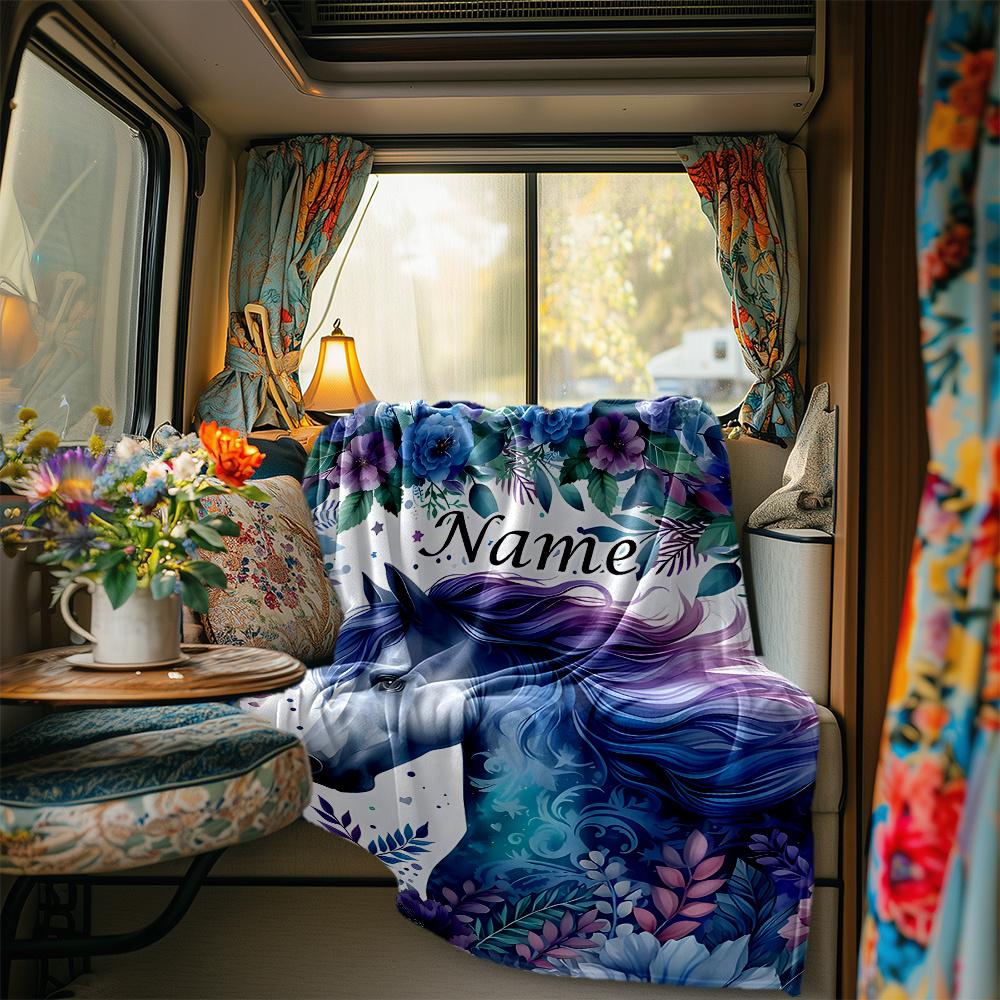 Unicorn Floral Blanket Personalized Name Soft Comfortable Stylish Blanket Car Blanket Perfect For Travel Camping Outdoor Home Suitable For All Seasons