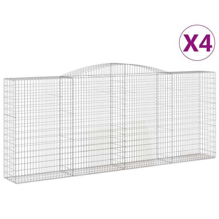 VidaXL Paniers à gabions arqués 4 pcs 400x50x160/180 cm fer galvanisé, gabion, cage de gabion, panier de mur de gabion, mur 3147037