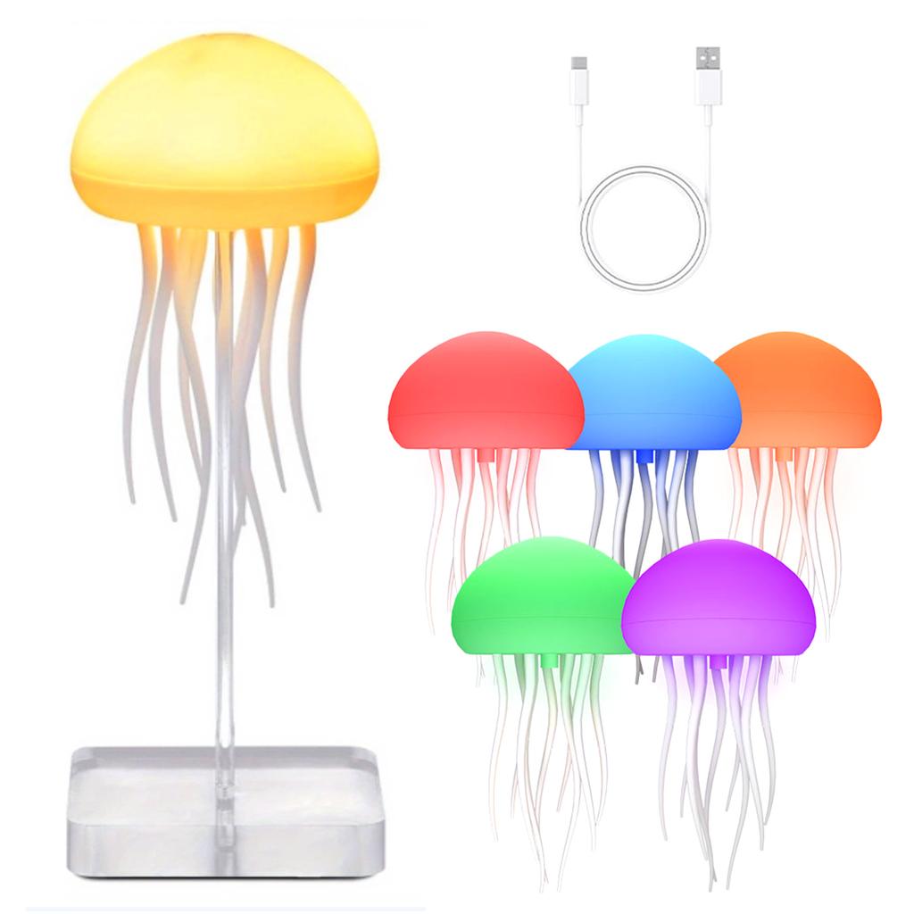 LED Gradient Jelly Fish Light with Base Cute Jellyfish Desk Lamp RGB Jellyfish Dancing Leg Light for Bedrooms Living Room