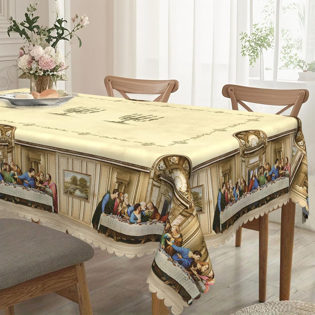 1 Piece, Jesus Christ'S Last Supper Themed Tablecloth, Vintage Scene Print, Embossed Edges