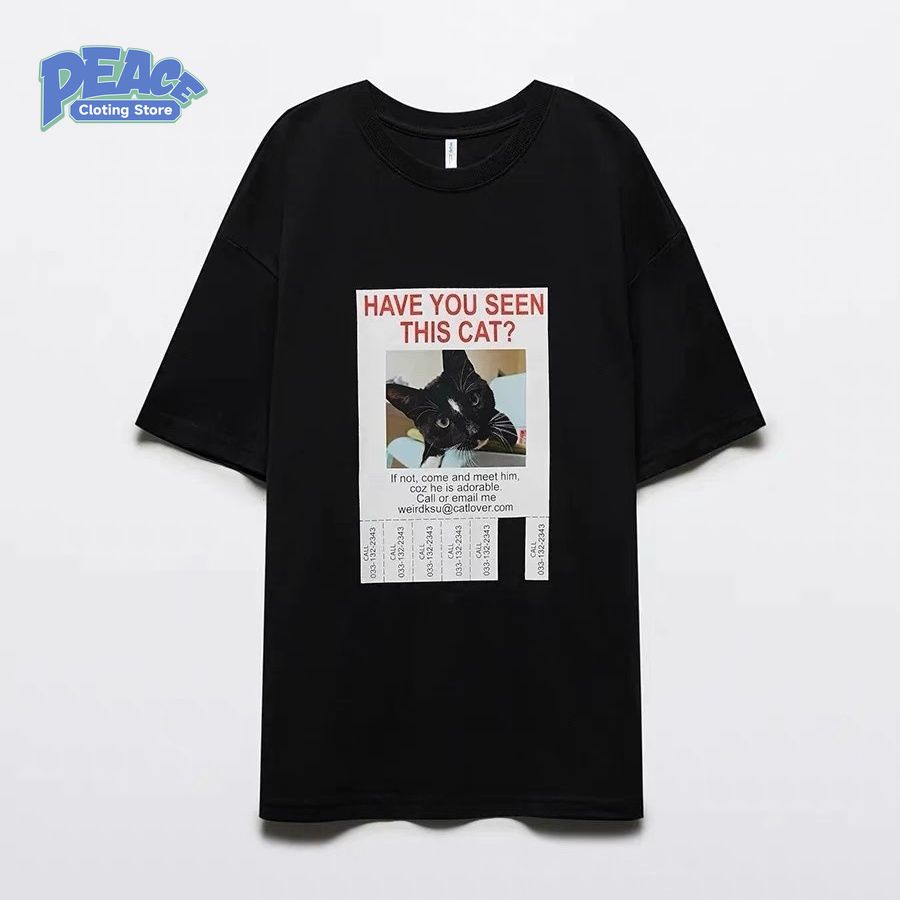 Cute Black Cat Printed T-shirt for Women Summer 100% Cotton T-shirt Fashion Trend Casua Retro Black Short Sleeved Shirt 90s Top