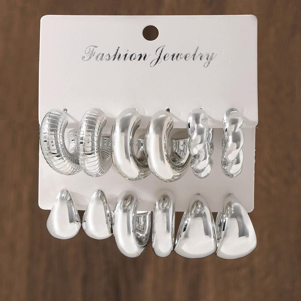 New gold personality exaggerated CCB earrings creative circle earrings set pair