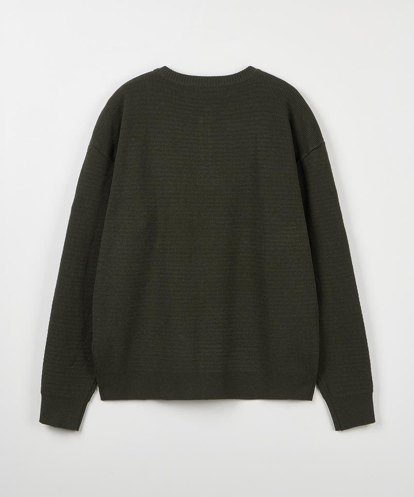 NODU Drain Henley Neck Knit [Khaki]