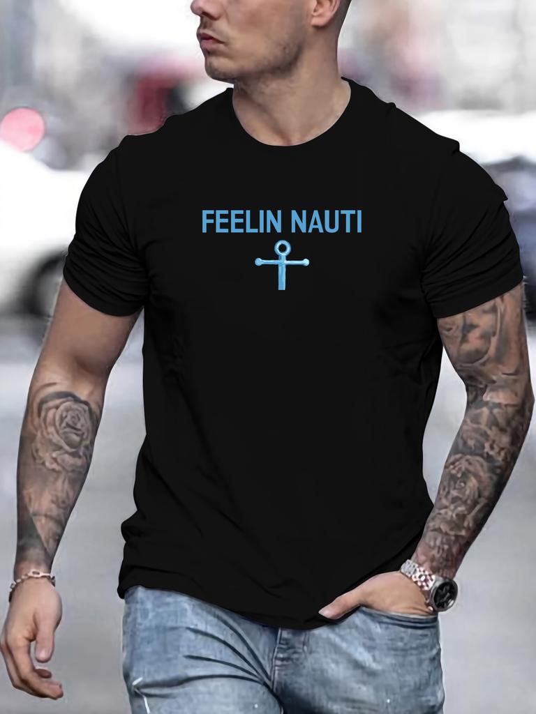 MEN FEELIN NAUTI pattern summer casual round neck short T-shirt