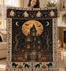 Haunted House Blanket, Gothic Spooky Halloween Throw, Cozy Fall Decor Blanket