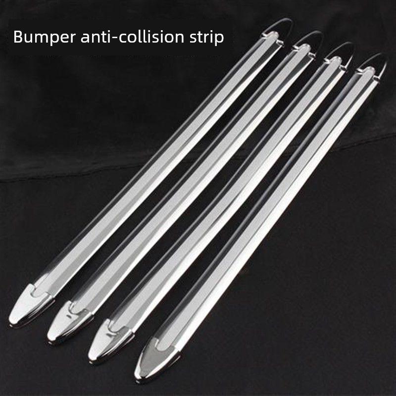Strip, Front and Rear Bumper Anti-Collision and Anti-Scratch Decorative Electroplated Sticker, Front Bumper Anti-Collision Strip Sticker Electroplated Anti-Collision Set of 4 Pieces