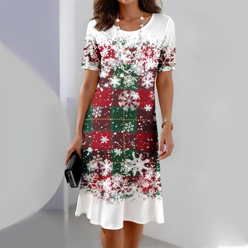 Christmas Dress Women Elegant O-neck Short Sleeve Dresses Plus Size Red Casual Party Summer Dress Fashion Vestidos