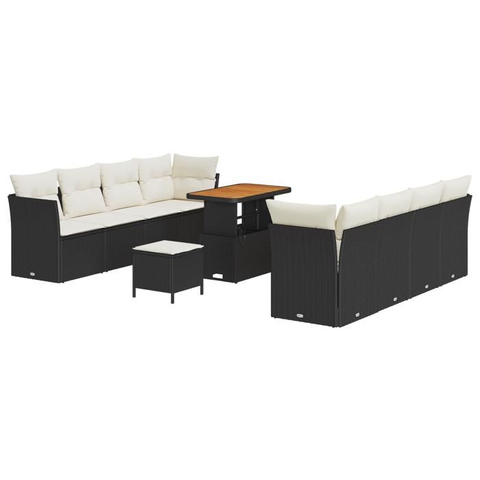 VidaXL Ensemble de jardin 11 pièces avec coussins en rotin noir, idéal pour le patio, le balcon 3363410