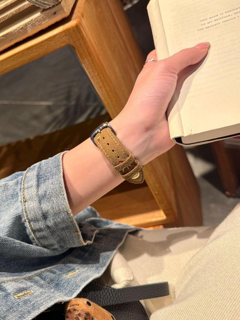 New Year Small Horse Embroidery Velvet Leather Strap for Apple Watch Series 11 10/9/8 Ultra SE
