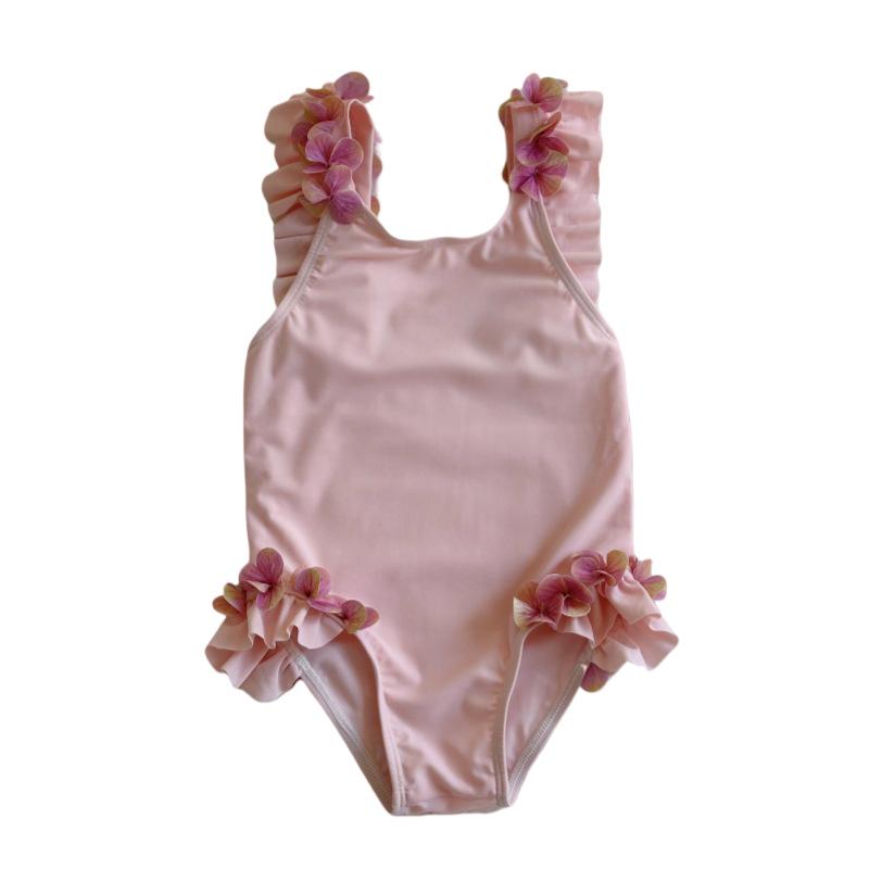 2025 Pink Lace Sling One-Piece Swimsuit for Girls - Fashionable Holiday Style