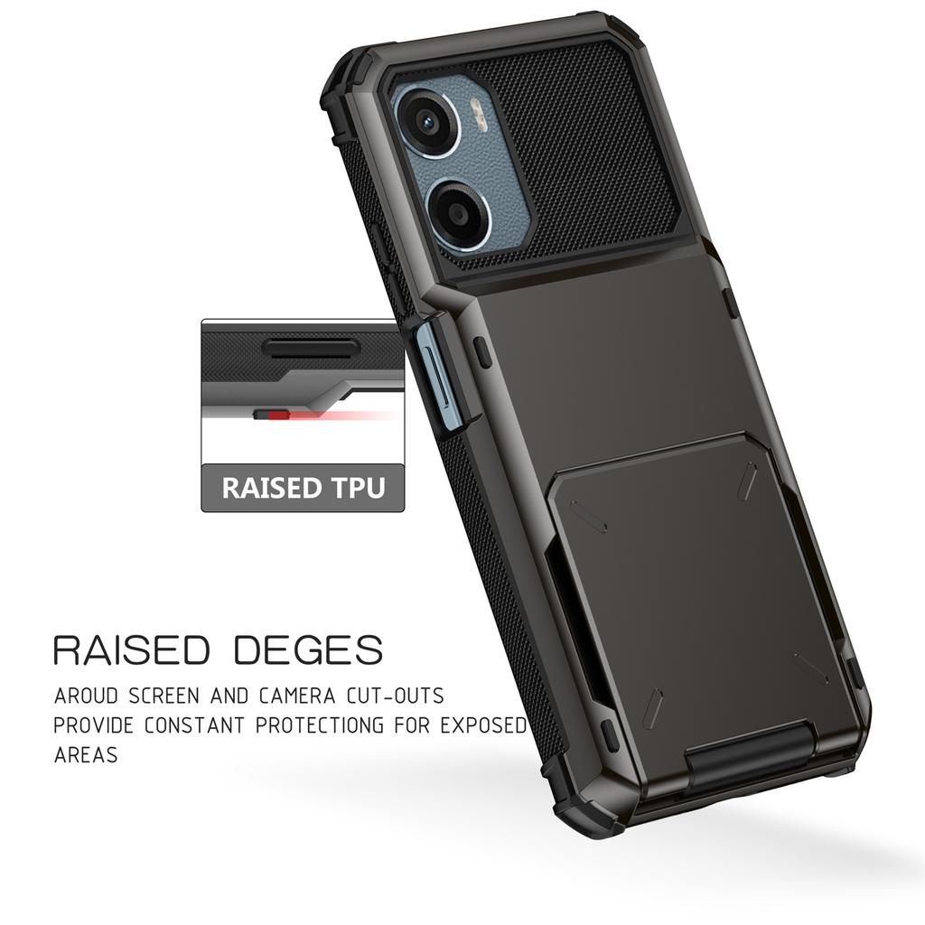 For Motorola Moto E15 4G Case PC+TPU Dual Layer Back Phone Cover with Card Holder