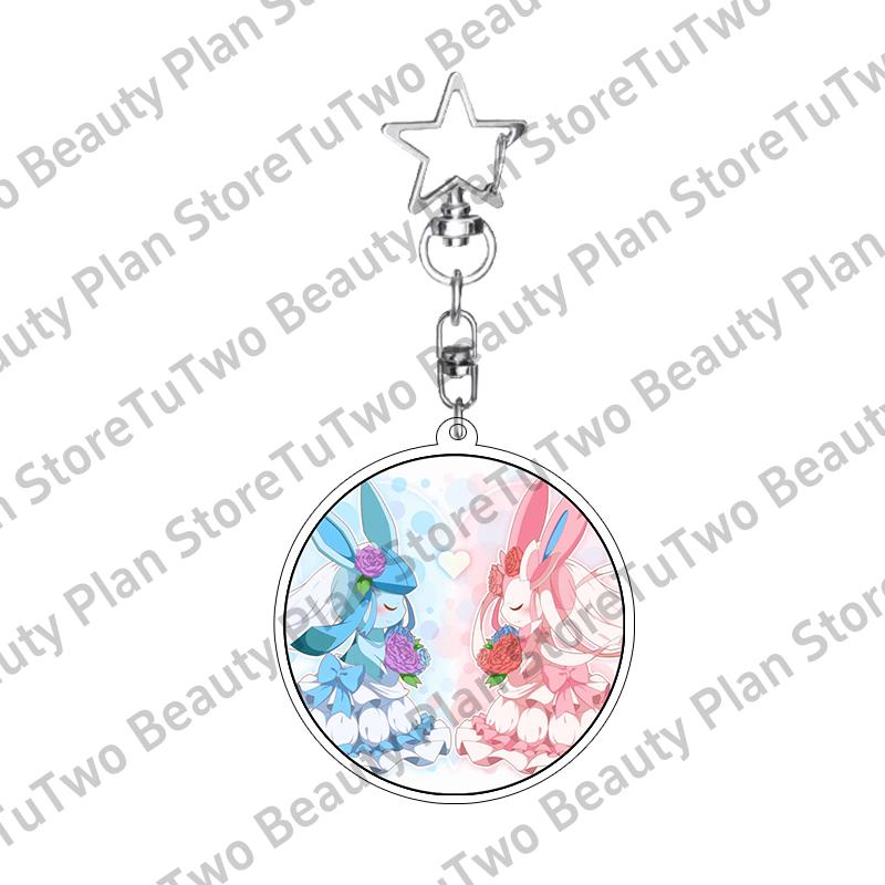 Girly Heart Acrylic Anime Sylveon Espeon Glaceon Eevee Cartoon Keychain Key Chains Keyrings Jewelry Fans Gifts Accessories Toys