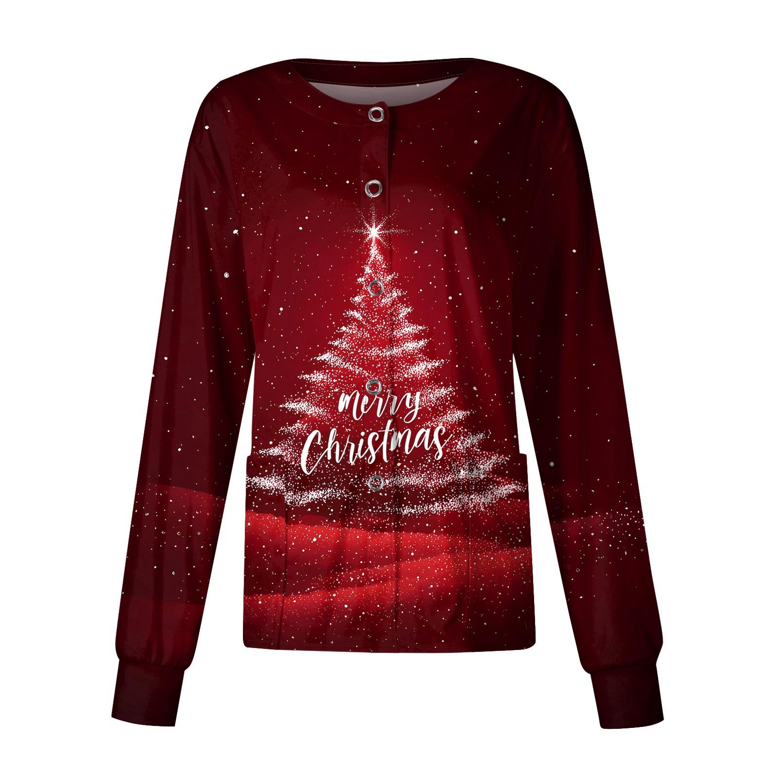 

Женский повседневный однобортный однобортный защитная одежда с рождественским принтом и длинными рукавами, кардиган, топ S красный