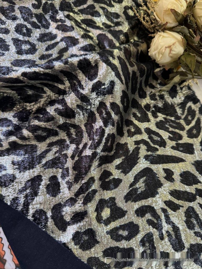 Leopard Velvet Metallic Silver Glitter Dress Fabric - Fashion Costume Performance Material