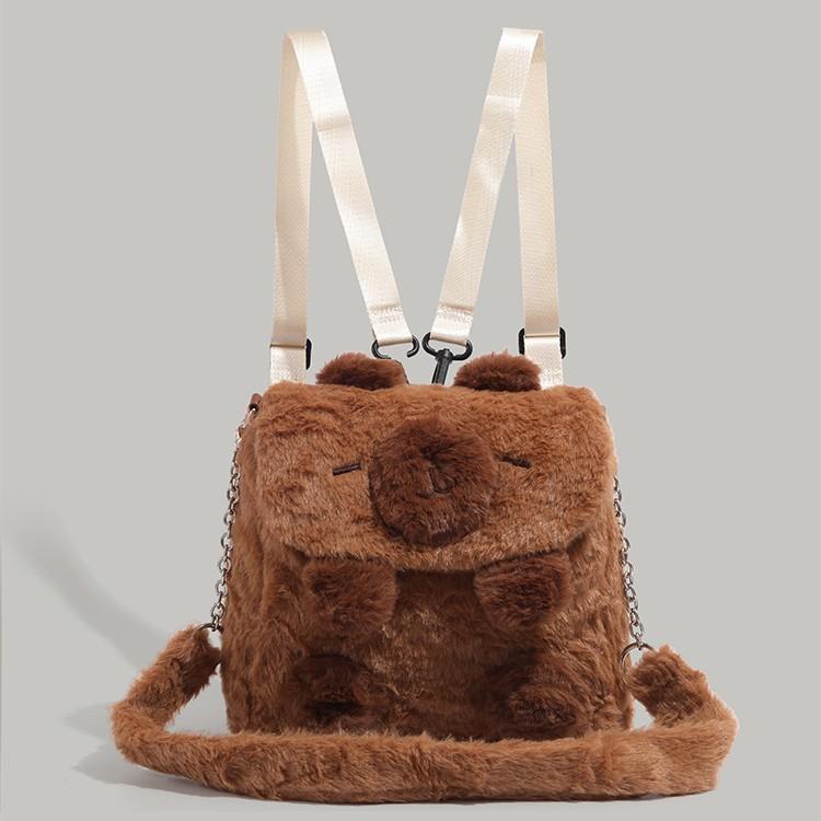 Autumn Winter Cute Capybara Plush Backpack for Women 2024 New Commuter Multifunctional Single Shoulder Crossbody Small Backpack