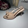 Elegant Nude Thin Heel Sandals Women Summer Bow Round Toe Sexy Strappy Comfortable High Heel Shoes