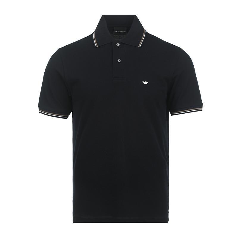 Emporio Armani Ss26 Striped Trim Eagle Logo Embroidered Business Casual Short Sleeve Polo Shirt Men Polo Shirts Dark-Blue EM004606AF23090UB118 S