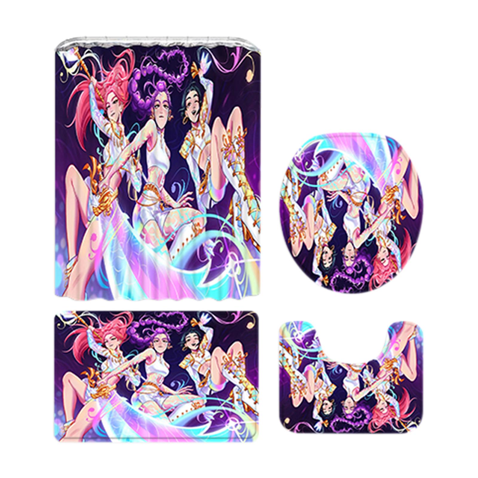 

Anime Character Peripheral Printed Shower Curtain Floor Mat Four Piece Set, Home Bathroom Dry Wet Separation Partition Shower Curtain Shower Curtain One Size