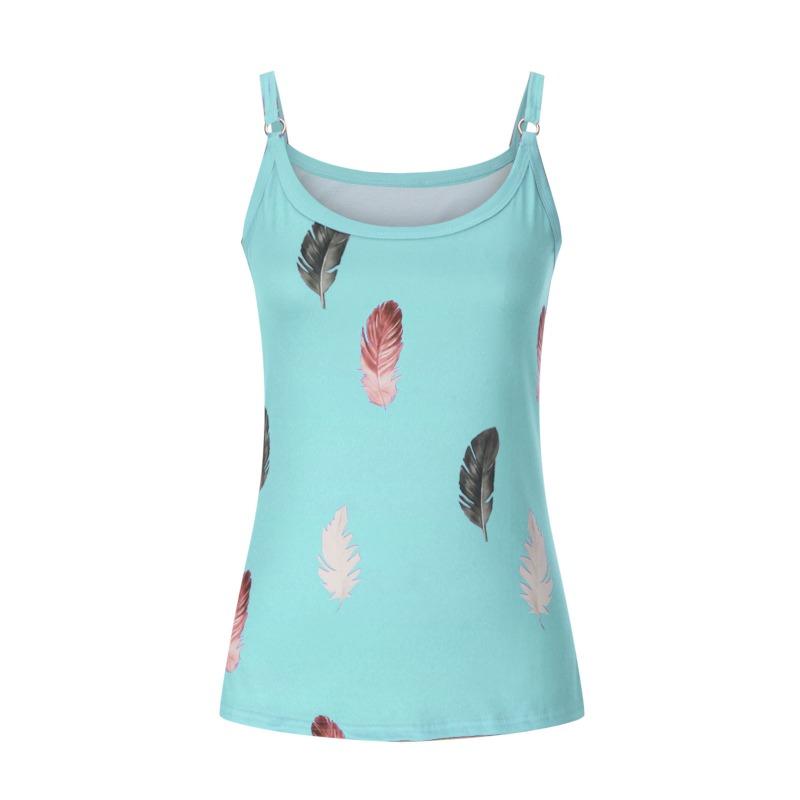 Summer Sleeveless Feather Printed Loose Women Tank Tops Fashion Plus Size Casual Vest Simple Office Ladies Blouse Female Camisole Women's Clothing