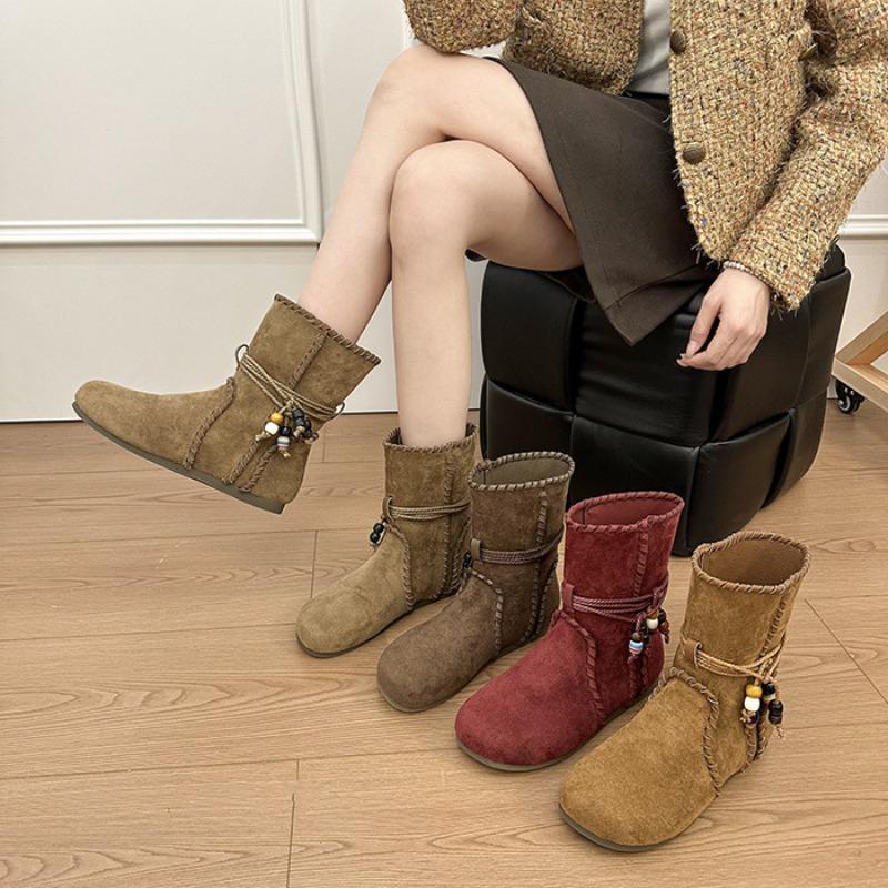 Short Boots Children's Autumn New Retro Flat Bottom Beaded Strap Short Boots Soft Bottom Fashion Matte Martin Boots
