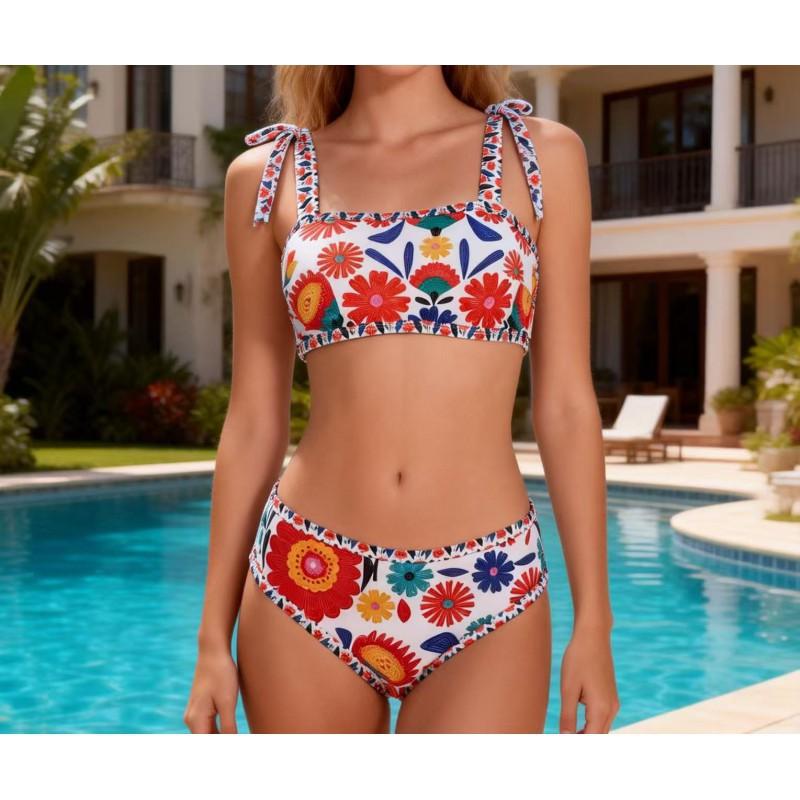 Bikini Swimsuit Feminine Retro Lace Print Split Two-piece Vacation Women M