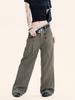Yongfang Unisex Retro Brown Wide-Leg Casual Pants