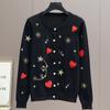 Autumn Women Designer Embroidery Heart Single Breasted Knitted Sweater Coat Jacket