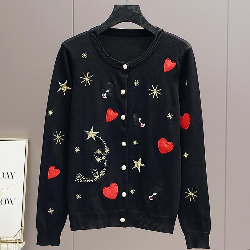 Autumn Women Designer Embroidery Heart Single Breasted Knitted Sweater Coat Jacket