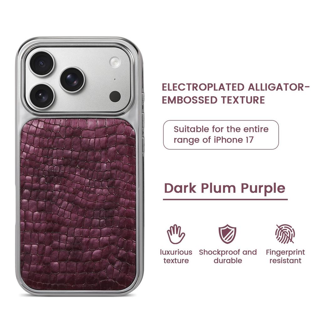 Crocodile Pattern Electroplated Phone Case for iPhone 15/14/13/12 Pro Max with Large Hole Design