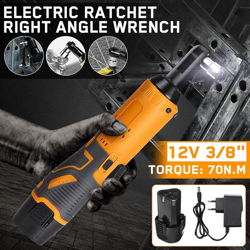 90° Electric Wrench Angle Drill Screwdriver 3/8'' 45NM Cordless Ratchet Wrench Scaffolding  With 2 Lithium-Ion Battery 12V