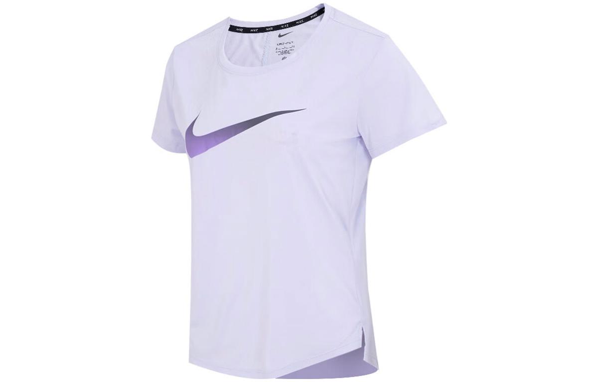 Nike T Shirts Women s Light Purple Crew Neck Moderate Straight Fit DX1026-536 M