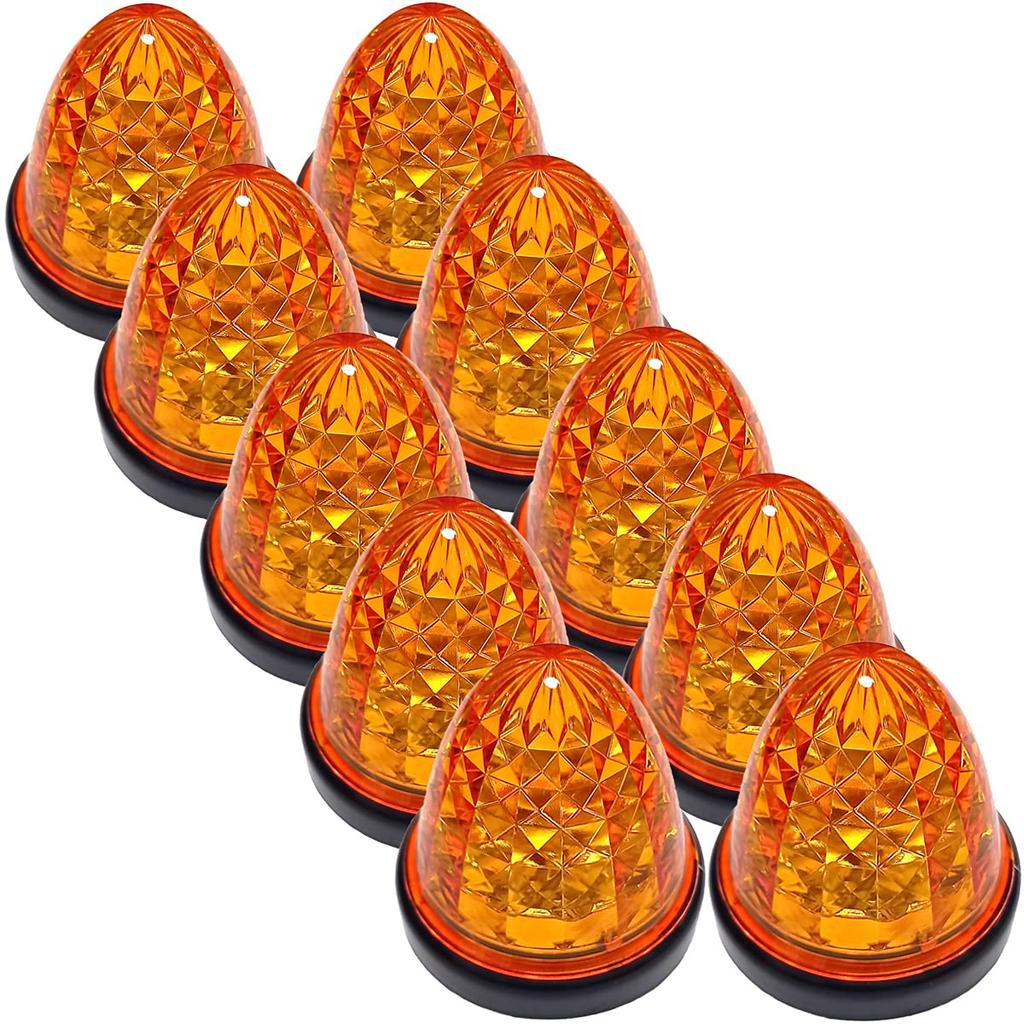 Customize 24V Truck LED Side Marker Lamps with Crystal 16 Universal Cutout, LEDs, Fit, Yellow/Red/White/Amber (10 LEDs, Orange)