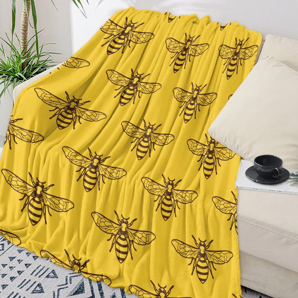 Idyllic Sunflower Bee Throw Blanket Soft Warm Plush Perfect for Travel Camping Picnic Home Decor