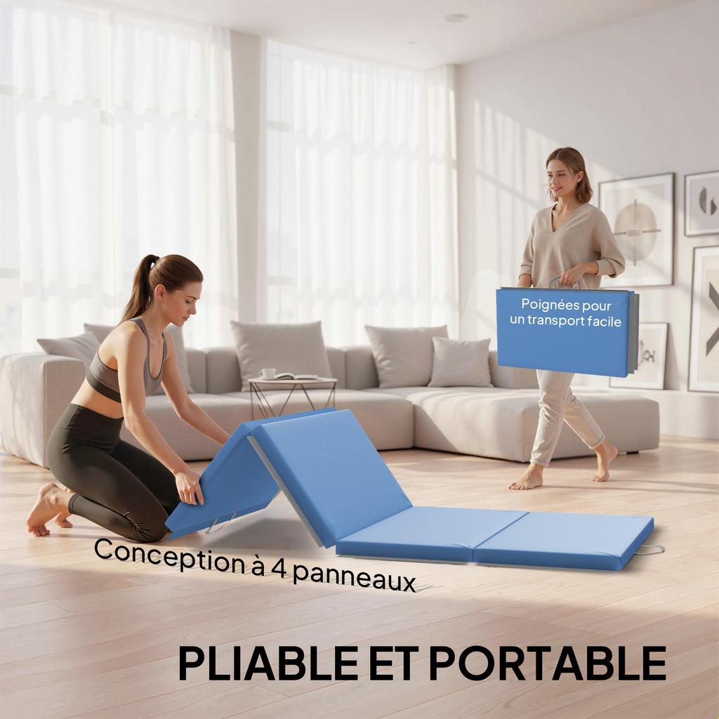 Foldable Gymnastics Mat, 180 x 80 x 5 cm, Light Blue